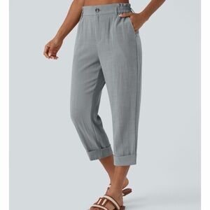 NWT Halara Cropped  Linen-Blend Pants - Gray